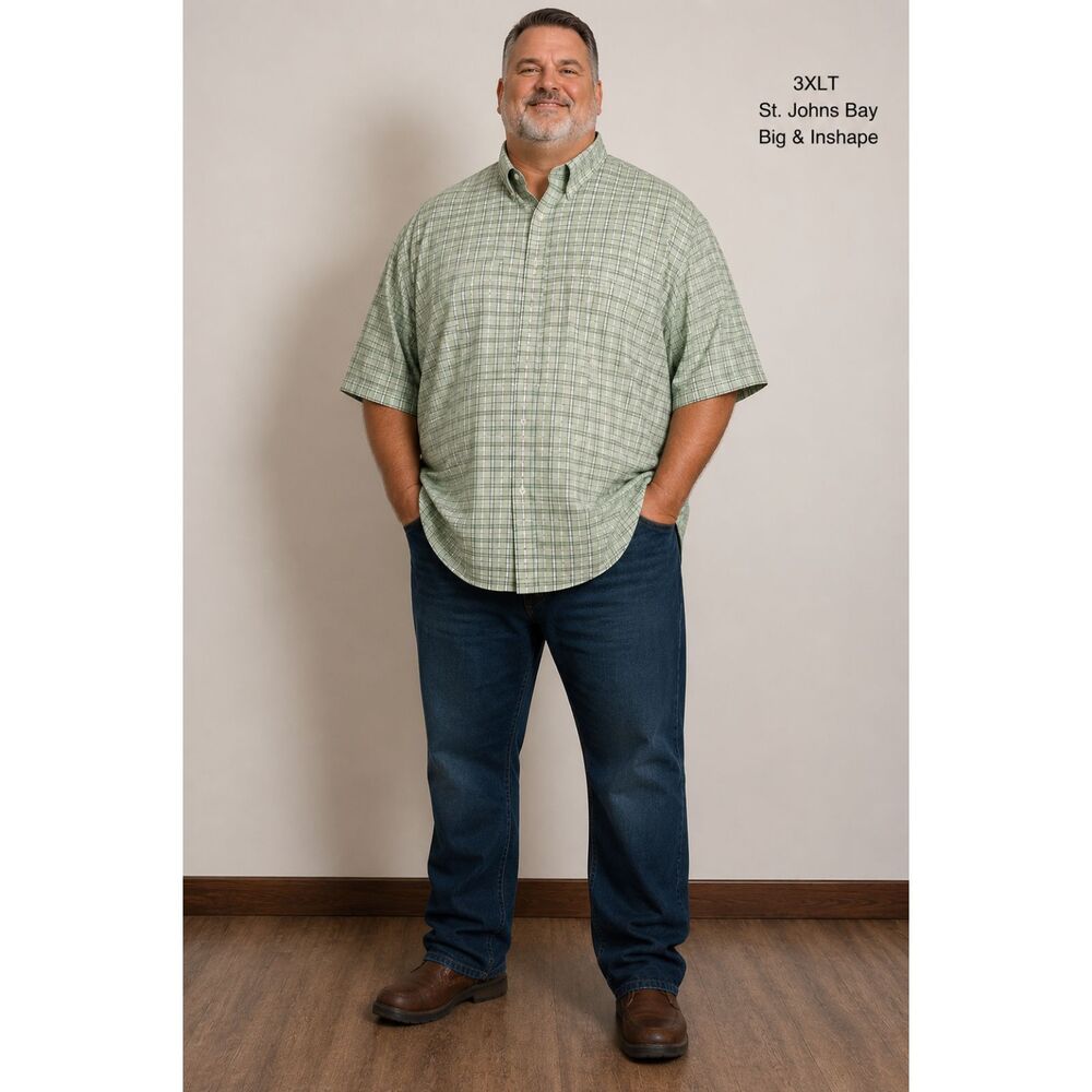 St. John's Bay Green Plaid Short-Sleeve Button-Down Shirt